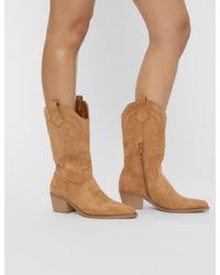 Public Desire - Sandy Tan Suedette Western Cowboy Ankle Boots - Lyst
