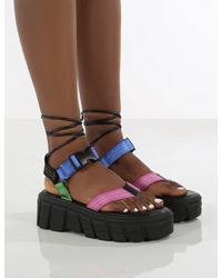 Public Desire Mirage Multi Chunky Platform Lace Up Sandals - Brown