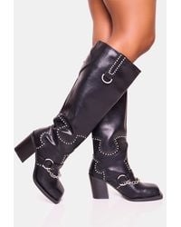 Public Desire - Nashville Wide Fit Black Western Studded Block Heel Knee High Boot - Lyst
