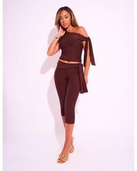 Public Desire - Knot Detail Tie Side Luxe Slinky Capri Pants Chocolate - Lyst