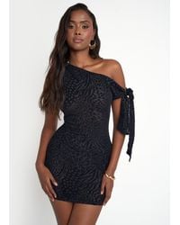 Public Desire - Knot Detail Asymmetric One Shoulder Leopard Devore Mini Dress Black - Lyst