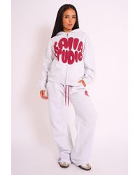 Public Desire - Kaiia Studio Bubble Logo Zip Up Hoodie Grey Marl & Red - Lyst