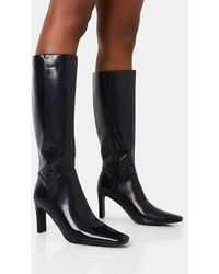 Public Desire - Pose Wide Fit Black Textured Zip Up Knee High Slim Block Heeled Boots - Lyst