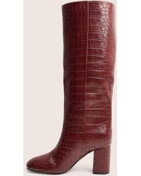Public Desire - Maison Burgundy Croc Pu Knee High Block Heeled Boots - Lyst