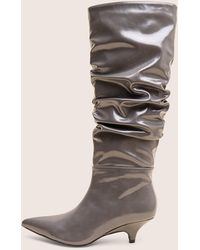 Public Desire - La Dolce Vita Slate Grey Rouched Kitten Heel Knee High Boots - Lyst