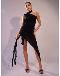 Public Desire - Mesh Choker Detail Asymmetric Midaxi Dress Black - Lyst