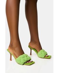 Public Desire - Nectar Lime Wooden Stack Knitted Square Toe Heels - Lyst