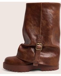 Public Desire - Benjamin Brown Buckle Detail Fold Over Ankle Boots - Lyst