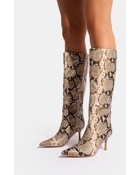 Public Desire - Amped Snake Pointed Toe Mid Heel Knee High Boots - Lyst