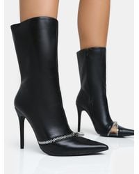 Public Desire - Pitstop Black Pu Zip Detail Pointed Toe Stiletto Heel Ankle Boots - Lyst