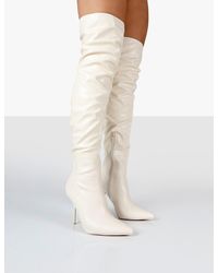 Public Desire Tianna Ecru Pu Pointed Toe Over The Knee Stiletto Boots - White