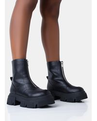 Public Desire - Bergen Black Pu Zip Up Detailed Rounded Toe Chunky Soled Ankle Boots - Lyst
