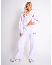 Public Desire - Kaiia Logo Wide Leg Joggers Light Grey Marl & Pink Contrast - Lyst