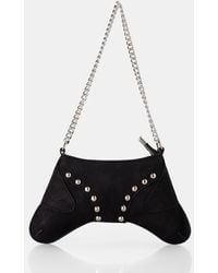 Public Desire The Trackstar Metallic Silver Studded Mirror Zip Detail  Handbag