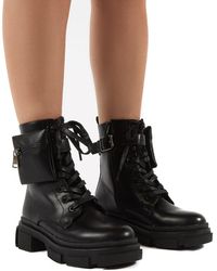 public desire intention chunky calf boot with pouch in black