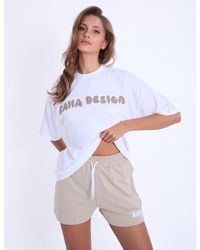 Public Desire - Kaiia Design Embroidered Bubble Logo Oversized T-shirt White & Light Stone - Lyst