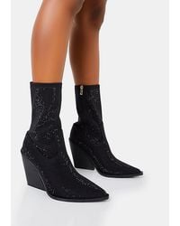 Public Desire - Wild One Black Diamante Western Cowboy Pointed Toe Block Heel Ankle Boots - Lyst