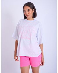 Public Desire - Kaiia Studio Embroidered Bubble Logo Oversized T-shirt Grey Marl & Pink - Lyst