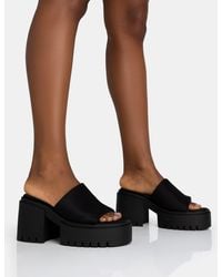 Public Desire - Sabeena Black Chunky Mule Round Toe Mid Heel Sandals - Lyst