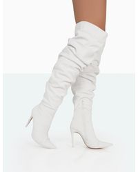 Public Desire - Lariza Off White Faux Suede Pointed Toe Stiletto Over The Knee Boots - Lyst