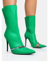 Public Desire - Pitstop Green Pu Zip Detail Pointed Toe Stiletto Heel Ankle Boots - Lyst