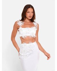 Public Desire - Tie Strap Satin Top With Floral Applique White - Lyst