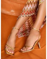 Public Desire - Bree Gold Pu Barely There Square Toe Mid Stiletto Heels - Lyst