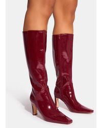 Public Desire - Pose Burgundy Patent Zip Knee High Slim Block Heeled Boots - Lyst