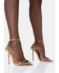 Public Desire - Legacy Gold Croc Barely There Pointed Toe Gold Stiletto Heels - Lyst
