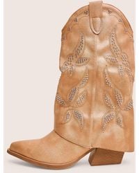 Public Desire - Dixie Tan Fold Over Studded Western Ankle Boots - Lyst