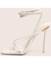 Public Desire - Lacey Wide Fit White Pu Square Toe Strappy Lace Up Heels - Lyst