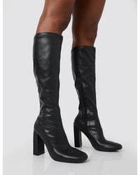 Public Desire - Christina Black Pu Pointed Toe Block Heel Knee High Boots - Lyst