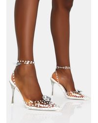 Public Desire - Glisten White Diamante Sparkly Wrap Around Pointed Toe Court Heels - Lyst