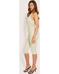 Public Desire - Halterneck Luxe Slinky Polka Dot Capri Jumpsuit Yellow And Brown - Lyst