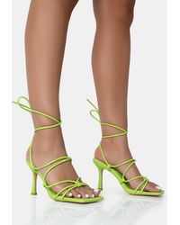 Public Desire - Duet Neon Lime Knot Strappy Lace Up Square Toe Mid Heels - Lyst