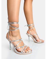 Public Desire - Nobu Wide Fit Silver Lace Up Round Toe Perspex Stiletto Heels - Lyst