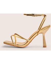 Public Desire - Bree Gold Pu Wide Fit Barely There Square Toe Mid Stiletto Heels - Lyst