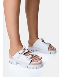 Public Desire - Equinox White Chunky Jute Detail Buckle Flatform Sandals - Lyst