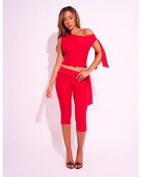 Public Desire - Knot Detail Tie Side Luxe Slinky Capri Pants Red - Lyst