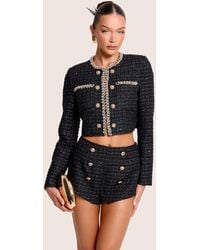 Public Desire - Cropped Long Sleeve Boucle Gold Button Detail Blazer Black - Lyst