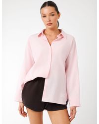 Public Desire - Kaiia Label Logo Oversized Shirt Pink Stripe - Lyst