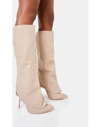 Public Desire - All Yours Nude Pu Fold Over Pointed Toe Stiletto Knee High Boots - Lyst