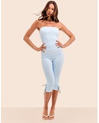 Public Desire - Gingham Lace Trim Capri Pant With Bow Tie Blue And White - Lyst
