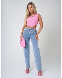 Public Desire - Straight Leg Stud Detail Denim Jeans Blue - Lyst