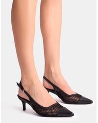Public Desire - Roue Black Mesh Detail Slingback Mid Court Heels - Lyst