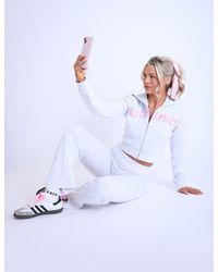Public Desire - Kaiia Sport Cropped Zip Up Hoodie Light Grey Marl & Pink - Lyst