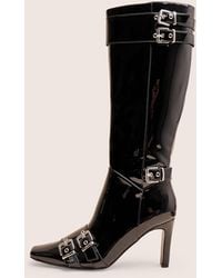 Public Desire - Ines Black Patent Buckle Detail Knee High Heeled Boots - Lyst