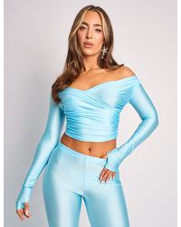 Public Desire - Ruched Off The Shoulder Crop Top Co Ord Blue - Lyst