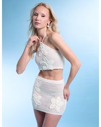 Public Desire - Floral Embroidered Crochet Mini Skirt Co Ord Ivory - Lyst