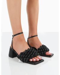 Public Desire - Got This Black Pu Woven Square Toe Block Mid Heeled Mule Sandals - Lyst